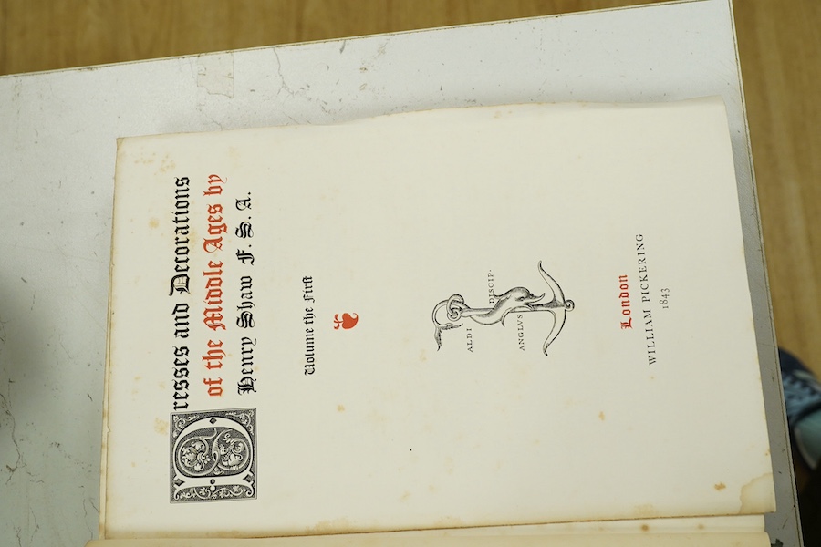 Shaw, Henry - Dresses and Decorations of the Middle Ages. 2 vols. decorated titles (in red and black). numerous coloured and tinted plates and text illus., some coloured and decorated initials/borders; orig. blind decora